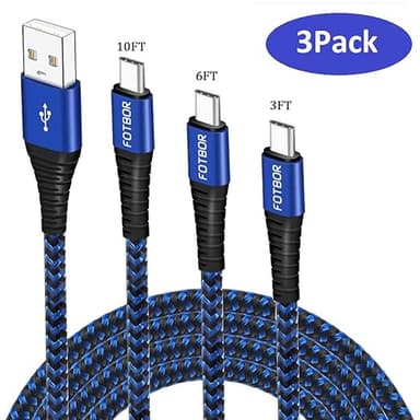 Asstar Galaxy Note 9 Charger Cord, USB Type C Cable Fast Charging (3 Pack 3FT 6FT 10FT) Blue Black Nylon Braided Cord Compatible with Galaxy Note 10 Plus S20 S10 S9 S8 Plus, LG, OnePlus - Image 1