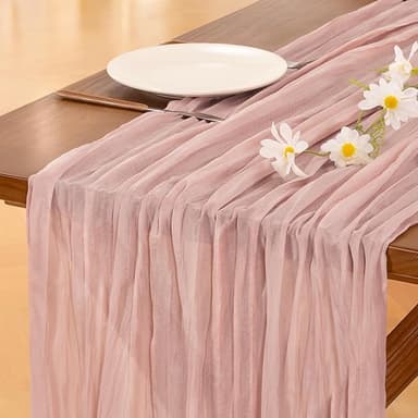 Socomi 6pcs Pink Cheesecloth Table Runner Valentine's Day Boho Rustic Gauze Dusty Pink Farmhouse 120 inch 10FT Cheese Cloth Runner for Wedding Party Baby Shower Birthday Home Decor - Image 1