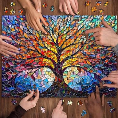PICKFORU Stained Glass Puzzle Tree of Life Puzzles for Adults 1000 Pieces, Impossible Hard Difficult Challenging Puzzles for Adults, Colorful Mosaic Tree of Life Jigsaw Puzzle 1000 Pieces - Image 5