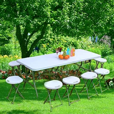 CAMP SOLUTIONS Plastic Folding Table, 6 FT Folding Table, Plastic Portable Tables for Dining Parties Card Picnic Camping, Granite White - Image 2