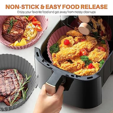 ME.FAN Air Fryer Silicone Liners for 4 to 7 QT [2 Pack] Reusable Air Fryer Basket with Handles & HolesLight Grey+Dark Orange - Image 6