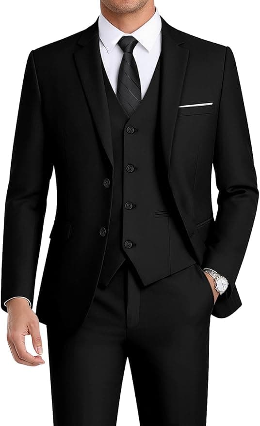 WEEN CHARM Men's 3-Piece Slim Fit Suit Set-2-Button Blazer,Vest & Pants-Formal Wedding,Prom,Party & Business Tuxedo - Image 1
