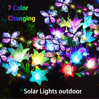 Aukora Solar Garden Lights Outdoor Waterproof, A Heart-Shaped Garland Design with Artificial Butterflies ＆ Flowers, 7 Color Changing LED Beads for Patio Yard Wedding Decor, Gifts for Women (2-Pack) - Image 6
