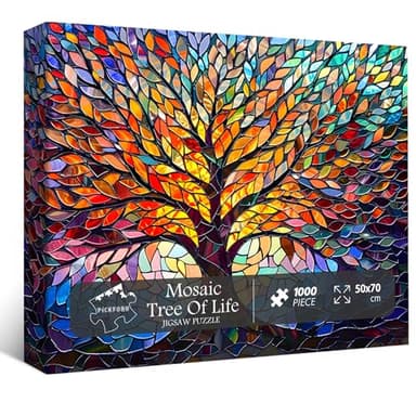 PICKFORU Stained Glass Puzzle Tree of Life Puzzles for Adults 1000 Pieces, Impossible Hard Difficult Challenging Puzzles for Adults, Colorful Mosaic Tree of Life Jigsaw Puzzle 1000 Pieces - Image 1