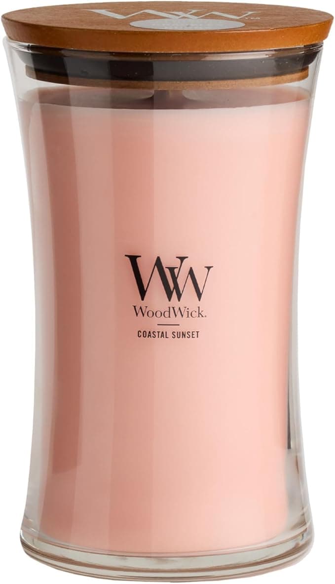 WoodWick Large Hourglass Candle Coastal Sunset Scent Crackles as it burns Premium Soy Blend Wax 21oz Perfect for gifting - Image 1