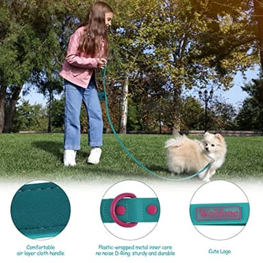 Wolfone 6ft Viridian Green Waterproof Dog Leash with Dog Poop Bag Dispenser Safety Auto-Lock Carabiner Leash for Dogs Soft Handle Easy Care - Image 6
