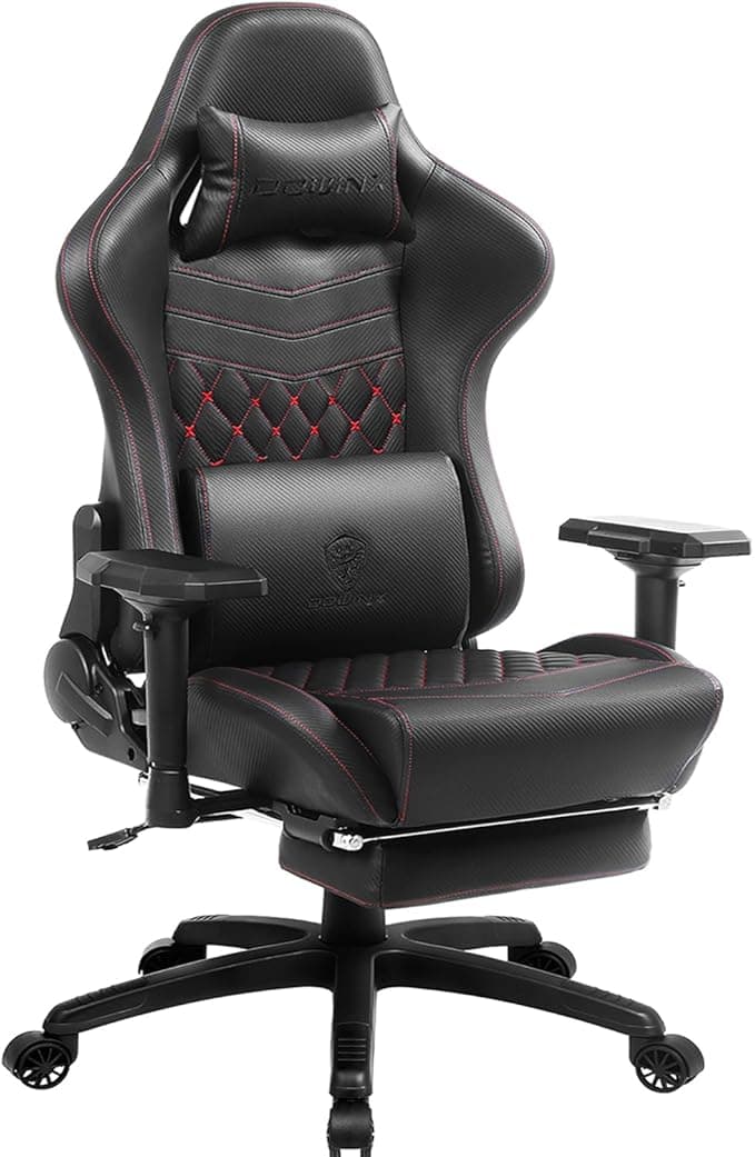 Dowinx Gaming Chair Big and Tall, Ergonomic Computer Chair with 4D Armrests and Footrest Massage Lumbar Support, High Back Comfortable Gamer Chair for Adults 350Lbs PU Leather for Office Game, Black - Image 1