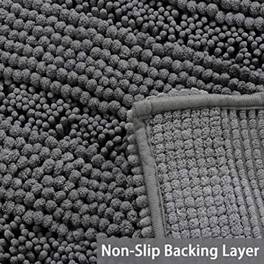 Turquoize Plush Chenille Bath Rug, Gray, Large (47 x 17"), Non-Slip, Washable, Water Absorbent & Soft, For Bathroom Floor - Image 3