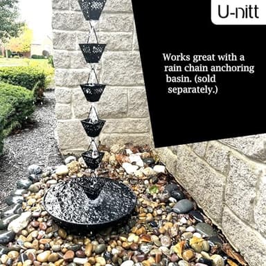 U-nitt Rain Chain Water Collection for Gutters, Rainwater Catcher & Diverter, 8.5 FT Chains for Outside Garden, Black Square Cups, Roof Downspout, Works with Heavy Rain, w/Gutter Clip for Rainchains - Image 8