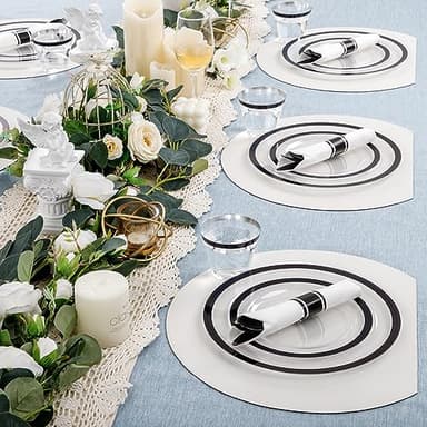I00000 350 Pcs Clear and Black Plastic Plates,Black Dinnerware Set, Include 50 Dinner and 50 Dessert Plates,50 Plastic Cups,50 Per Rolled Napkins with Cutlery for Party,Wedding,Halloween - Image 8