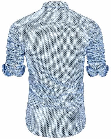J.VER Mens Pattern Shirts Long Sleeve Regular Fit Button Down Printed Shirts Light Blue Medium - Image 2