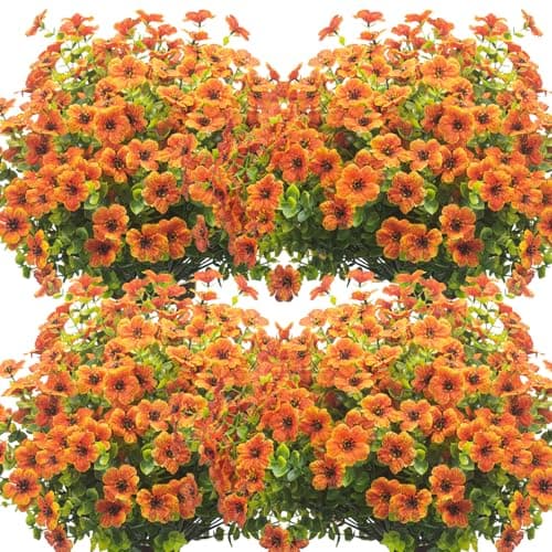 Grunyia 10 Bundles Artificial Fall Flowers Outdoor UV Resistant Fake Flowers(Orange) - Image 1