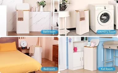 efluky Slim Laundry Basket with Lid, Narrow Laundry Hamper with Removable Bag, Skinny Dirty Clothes Basket with Bamboo Handles for Bathroom, Bedroom & Laundry Room, 63L Beige - Image 7