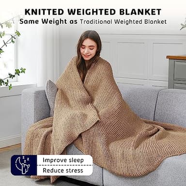 L'AGRATY Knitted Weighted Blanket - 48"x72" 15lbs Cooling Chunky Knit Heavy Blanket for Adults Braided Crochet Throw Thick Cable Yarn Knit Decorative No Beads Evenly Weighted Machine Washable - Image 4