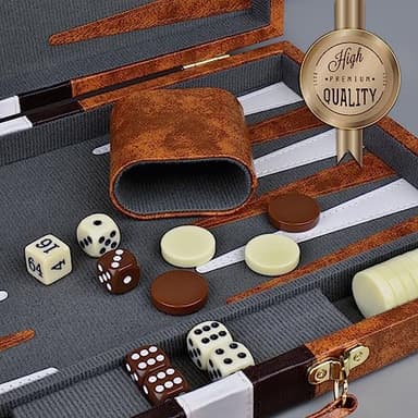 Large Backgammon Sets for Adults - Classic Board Games for 2 Players Adults and Kids - Premium Backgammon Set 15 inch Board and 32 Backgammon Pieces in Quality PU Leather Case - Gift for Man - Image 7