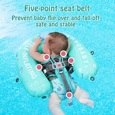 Mambobaby Float Baby Pool Float with Canopy & Tail Portable Baby Float Self-Inflating Compressible Folding Swimming Floating Bed Water Swim Float for Infant Toddler 3-24 Momths, Green - Image 5