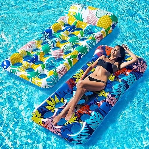 Pool Floats Raft - 2 Pack Oversized Pool Floats Lounge Adult Size, 71.65" x 34.3", Inflatable Pool Floaties with Headrest, Ultra-Comfort Cooling Inflatable Pool Floaties for Adults - Image 1