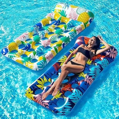 Pool Floats Raft - 2 Pack Oversized Pool Floats Lounge Adult Size, 71.65" x 34.3", Inflatable Pool Floaties with Headrest, Ultra-Comfort Cooling Inflatable Pool Floaties for Adults - Image 1