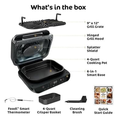 Ninja | Indoor Grill and Air Fryer| Foodi Smart XL | 6-in-1 Grill, Air Fry, Roast, Bake, Broil, Dehydrate & Crisp |Smart Thermometer & Splatter Shield | Dishwasher Safe Parts | Black/Silver | FG551 - Image 10