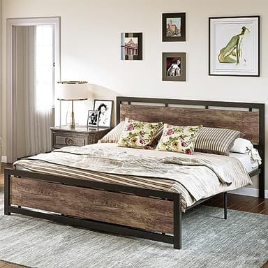 LIKIMIO King Bed Frame with Headboard and Footboard, Metal Strong Supports, Easy Assembly, Noise-Free, No Box Spring Needed, Walnut - Image 3