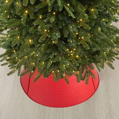 Glitzhome 26" D Red Hammered Metal Tree Collar Tree Base Cover Decorative Christmas Tree Ring for Christmas Decoration - Image 8