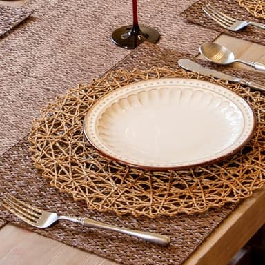 AHHFSMEI Paper Braided Round Placemats Set of 12 Natural Non-Slip Heat Resistant Table Mats for Dining Tables Woven Indoor & Outdoor Place mats(Brown,12) - Image 4