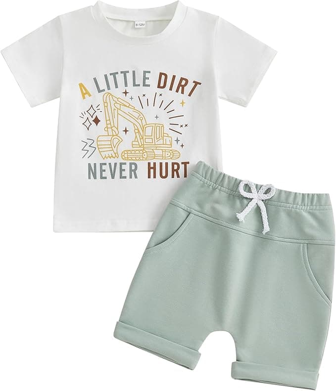 CIYCUIT Baby Boy Summer Clothes Short Sleeve Letter Print Shirt Shorts Set - Image 1
