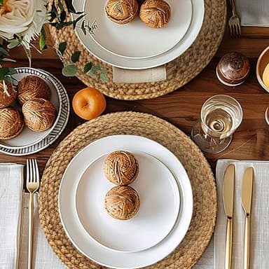 MRS WOODS EVENTS Round Woven Placemats Set of 8, 13.5 Inch Rattan Boho Place Mats Water Hyacinth Place Mats Farmhouse Wicker Placemat Heat Resistant Placemats for Dining Table Indoor Outdoor Placemats - Image 2