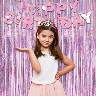 Pink Tinsel Curtain Party Backdrop - GREATRIL Foil Fringe Curtain Lilac Pink Party Streamers for Birthday Girl Princess Bachelorette Euphoria Taylor Themed Party Decorations - 2 Packs - Image 8