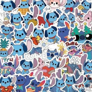Cute Stitc Stickers for Kids, 50Pcs Cute Cartoon Stickers for Party Gifts,Waterproof Vinyl Sticker for Water Bottle,Laptop,Phone Case,Skateboard,Bicycle(Blue)