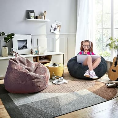 Classic Bean Bag Chair, with Faux Rabbit Fur Cover for Teens and Kids, Memory Foam Bean Bag Chairs, Ultra Soft Faux Fur Fabric, 2.5 feet Round Fluffy Bean Bag Sofa - Image 2