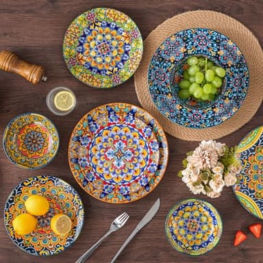 vancasso 12 Pieces Dinnerware Sets, Plates and Bowls Set, Porcelain Dishes Set for 4, Microwave and Dishwasher Safe, Scratch Resistant, Bohemian Style Dining Ware Service for 4, Series SIMI - Image 5
