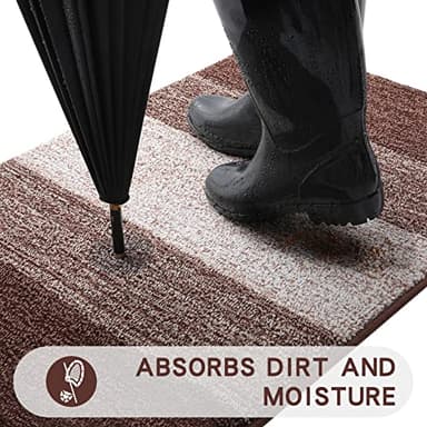 Kitinjoy Indoor Outdoor Door Mat, 48x32 Non-Slip Absorbent Dirt Trapper, Low-Profile Washable Inside Entrance Front Floor Mat, Sturdy Soft Entry Doormats for Entryway, Brown - Image 2