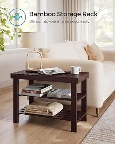 SONGMICS Shoe Rack Bench, 3-Tier Bamboo Shoe Storage Organizer, Entryway Bench, Holds Up to 286 lb, 11.3 x 27.6 x 17.8 Inches, for Entryway Bathroom Bedroom, Brown ULBS04Z - Image 7