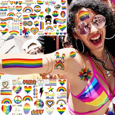 24 Sheets Pride Tattoos Temporary, Bulk Temp LGBT Rainbow Gay Pride Face Tattoos Sticker, Rainbow Flag Temporary Tattoos for Women Men Adult, Pride Equality Parades Celebration Rave Party Accessories - Image 3