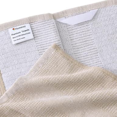 Homaxy Premium Kitchen Towels(18”x 28”, 6 Pack), Large Cotton Kitchen Hand Towels, Flat and Terry Dish Towels, 380 GSM Highly Absorbent Tea Towel Set with Hanging Loop, Khaki - Image 2