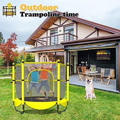 60" Trampoline for Kids, 5 FT Toddler Baby Trampoline with Safety Enclosure Net, Indoor or Outdoor Yellow Small Trampolines with Basketball Hoop, Birthday Gifts for Kids, Gifts for Boy Age 3-8 - Image 4