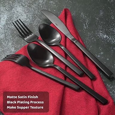 Alata Cube Black 20-Piece Forged Silverware Set Stainless Steel Flatware Set,Service for 4,Matte Satin Polished Cutlery Set,Dishwasher Safe - Image 4