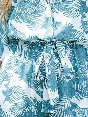 CUPSHE Women's Tropical Floral Leaf Print Belted Romper Mini Jumpsuit with Flare Sleeves - Image 6