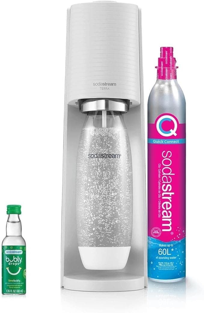 SodaStream Terra Sparkling Water Maker (White) with CO2, DWS Bottle and Bubly Drop - Image 1