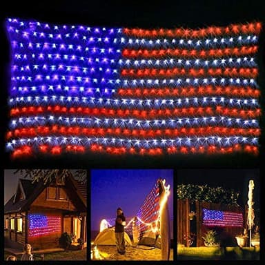 American Flag String Lights, Waterproof Led Flag Net Light, with 420 Super Bright LED, for Yard Garden Decoration, Festival, Holiday, Party Decoration,Christmas Decorations (Plug in Power) - Image 1