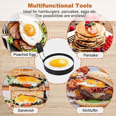 COTEY Large 3.5" Nonstick Egg Rings Set of 4, Round Crumpet Ring Mold Shaper for English Muffins Pancake Cooking Griddle - Portable Grill Accessories for Camping Indoor Breakfast Sandwich Burger - Image 5