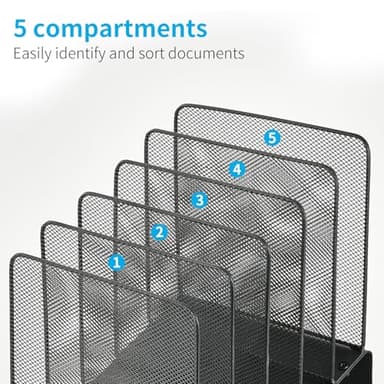 LEKETREE File Organizer for Desk, File Folder Organizer with 5-Section Vertical Rack, Suitable for Home Office Document Organization and Storage(Black) - Image 5