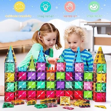 Palano Magnetic Tiles,100PCS Star Magnetic Building Blocks Toy for Ages 3 4 5 6 7 8 9,Magnetic Tiles for Toddlers Gifts,Montessori Toys,STEM Toys Christmas Toy Gift for Kids Boys and Girls - Image 9