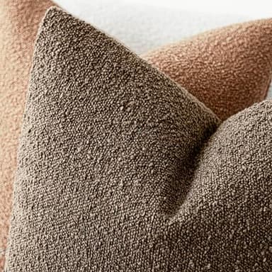 Foindtower Pack of 2 Textured Boucle Throw Pillow Covers Accent Solid Decorative Pillow Cases Cozy Woven Couch Cushion Case for Chair Sofa Bedroom Living Room Home Decor 20x20 Inch Light Brown - Image 4