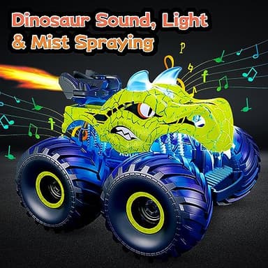 ScharkSpark Remote Control Car, 2.4GHz Monster Trucks for Boys Girls with Light, Sound & Spray, Stunt Car Toys Gift for Kids 3 4 5 6 7 8, 4WD All Terrain RC Cars for Toddlers with 2 Batteries - Image 3