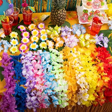 JOYIN 120 Counts Hawaiian Leis Bulk, Colorful Tropical Flower Leis for Kids Adults Hawaiian Beach Luau Party Favors Decorations - Image 7