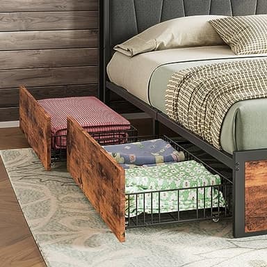 LIKIMIO King Bed Frame with 4 Storage Drawers, Platform Bed with Charged Headboard, Sturdy and Stable, No Noise, No Box Spring Needed, Easy to Install, Vintage Brown and Gray - Image 7