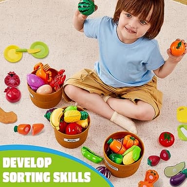JOYIN Educational Toys Play Food Set for Toddlers, Cutting Food for Preschool Activities, Pretend Play Kitchen Accessories, Learning Toys, Color Sorting Set for Boys & Girls, Gifts for Christmas - Image 8