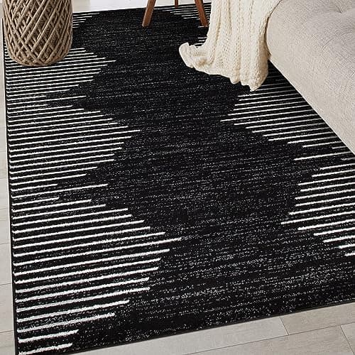 Rugshop Bohemian Stripe Stain Resistant High Traffic Living Room Kitchen Bedroom Dining Home Office Area Rug 3' x 5' Black - Image 1